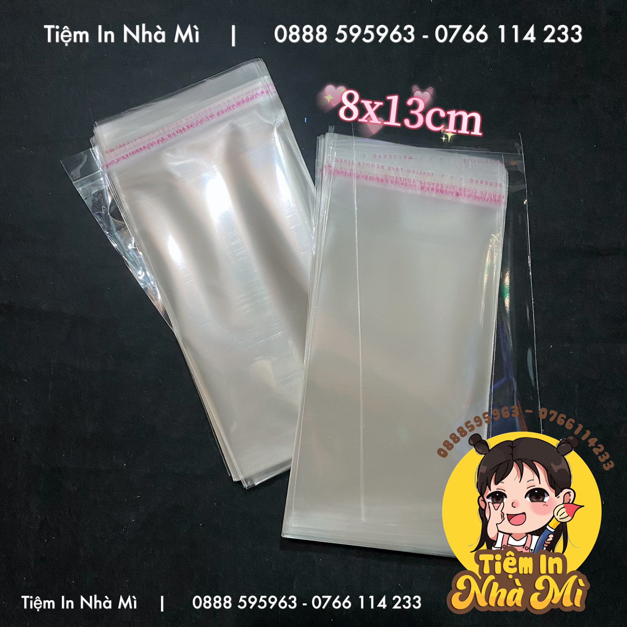 100 gam túi nilong có keo dán miệng size 8x13cm
