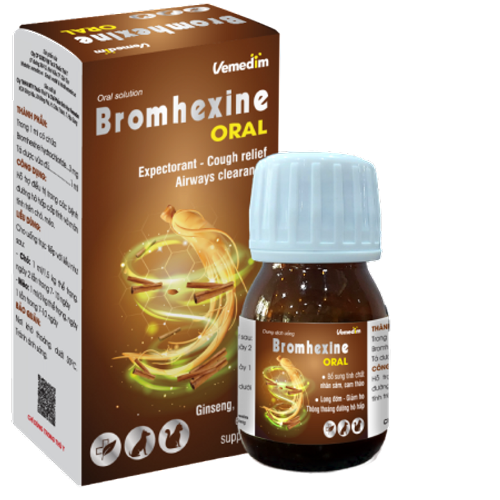 Bromhexine oral 30ml - Chứa tinh chất nhân sâm, cam thảo giúp Long đờm - Giảm ho - Thông thoáng đường hô hấp