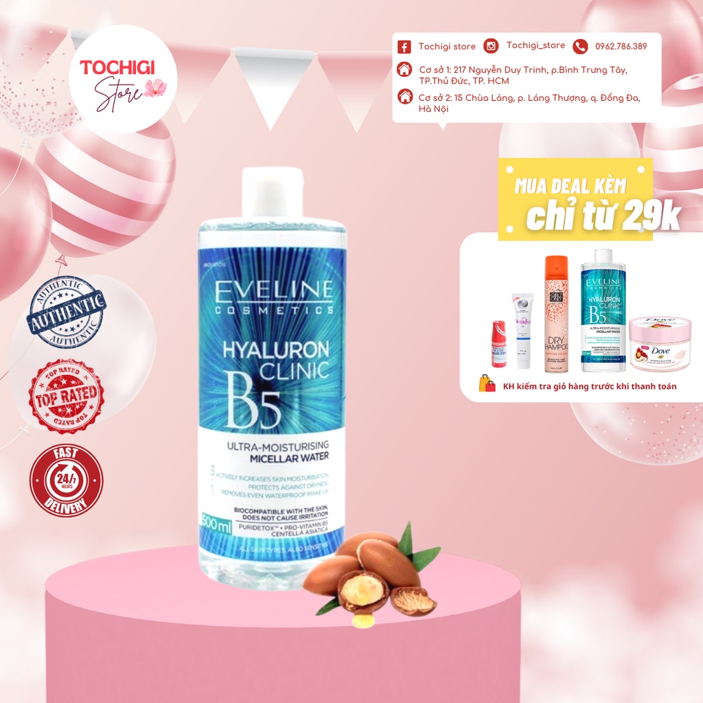 Nước tẩy trang Eveline Hyaluron Clinic B5 Puridetox 500ml