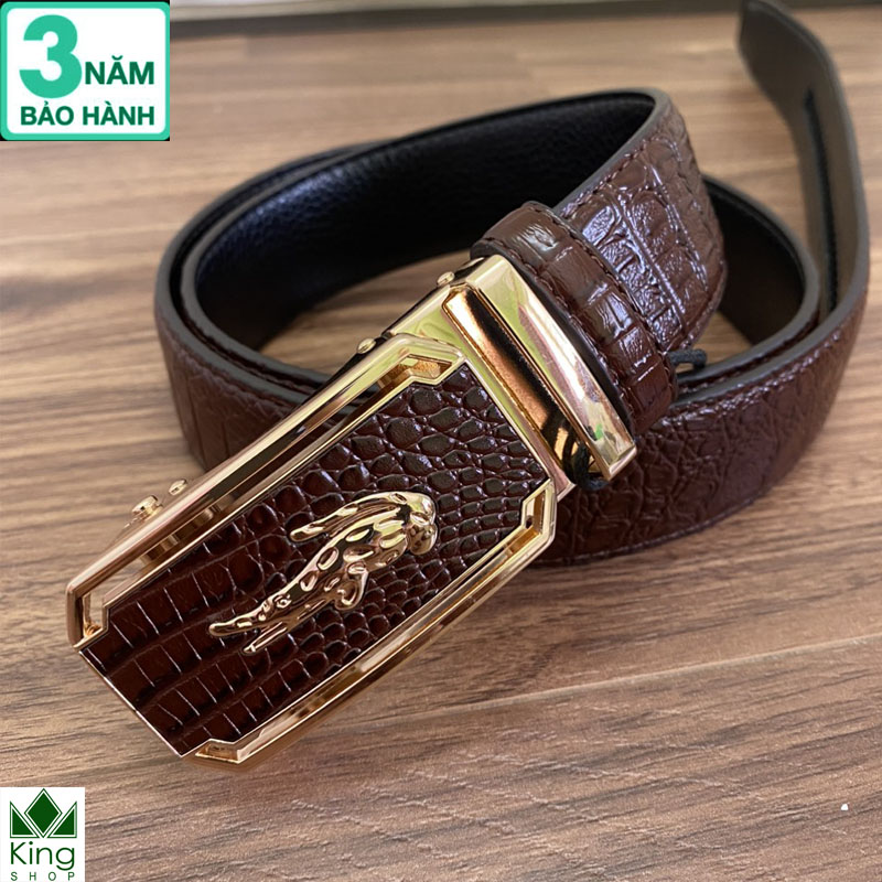 Thắt Lưng Dây Nịt Nam Da Bò 100% 2 Lớp Khóa Tự Động Mặt Cá Sấu (Bảo Hành 3Năm) - Đồ Da Kingshop
