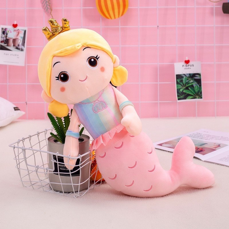 Gối ôm gấu bông cho bé hình nàng tiên cá hồng size 70cm
