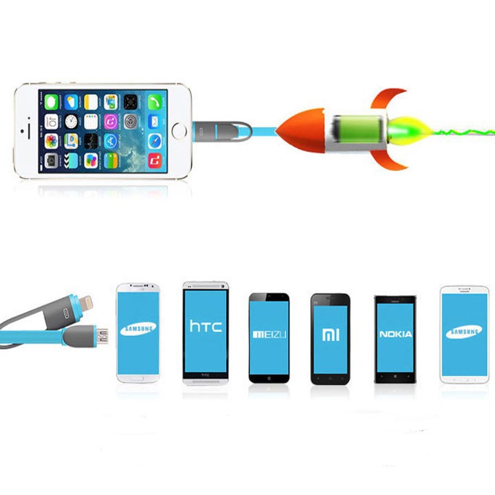 Cáp sạc đa năng 2 đầu chuẩn USB, lightning cho Iphone và Samsung