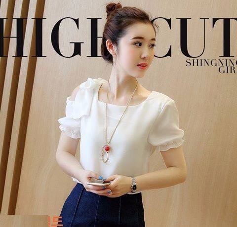 áo công sở tay rớt đính nơ vai dịu dàng