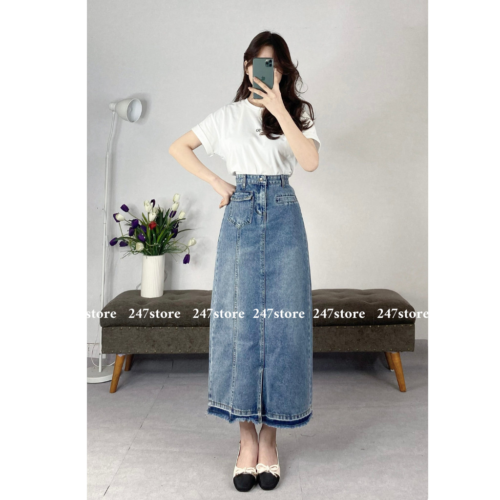 Chân váy jeans dáng dài cvjean6809