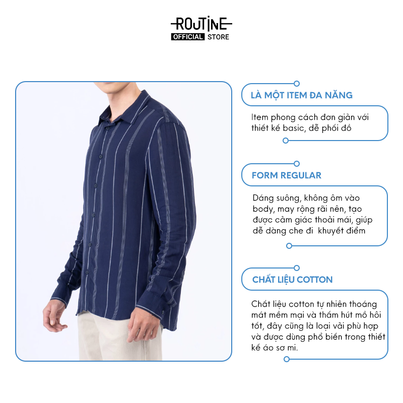 Áo Sơ Mi Nam Tay Dài Kẻ Sọc Form Regular - Routine 10S21SHL015