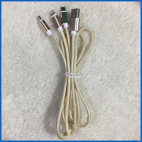 Cáp Sạc điện thoại 3 in 1- Cáp 3 Đầu Bọc Dù