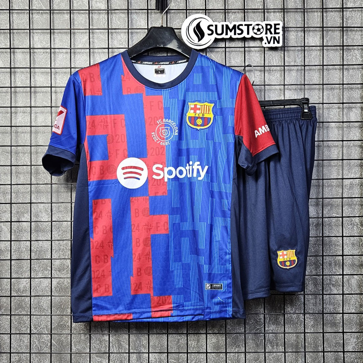 Bộ đồ đá banh clb barca xanh sọc đỏ jp 2024 - áo bóng đá đẹp mới