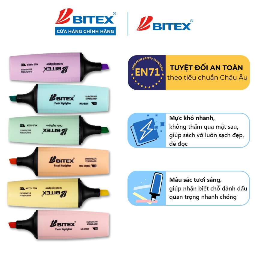 Bút dạ quang highlight Bitex HL05 màu Pastel