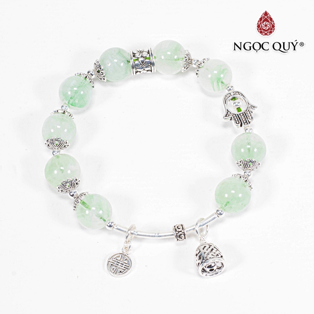 Vòng thạch anh xanh phối charm chuông bạc - ngọc quý