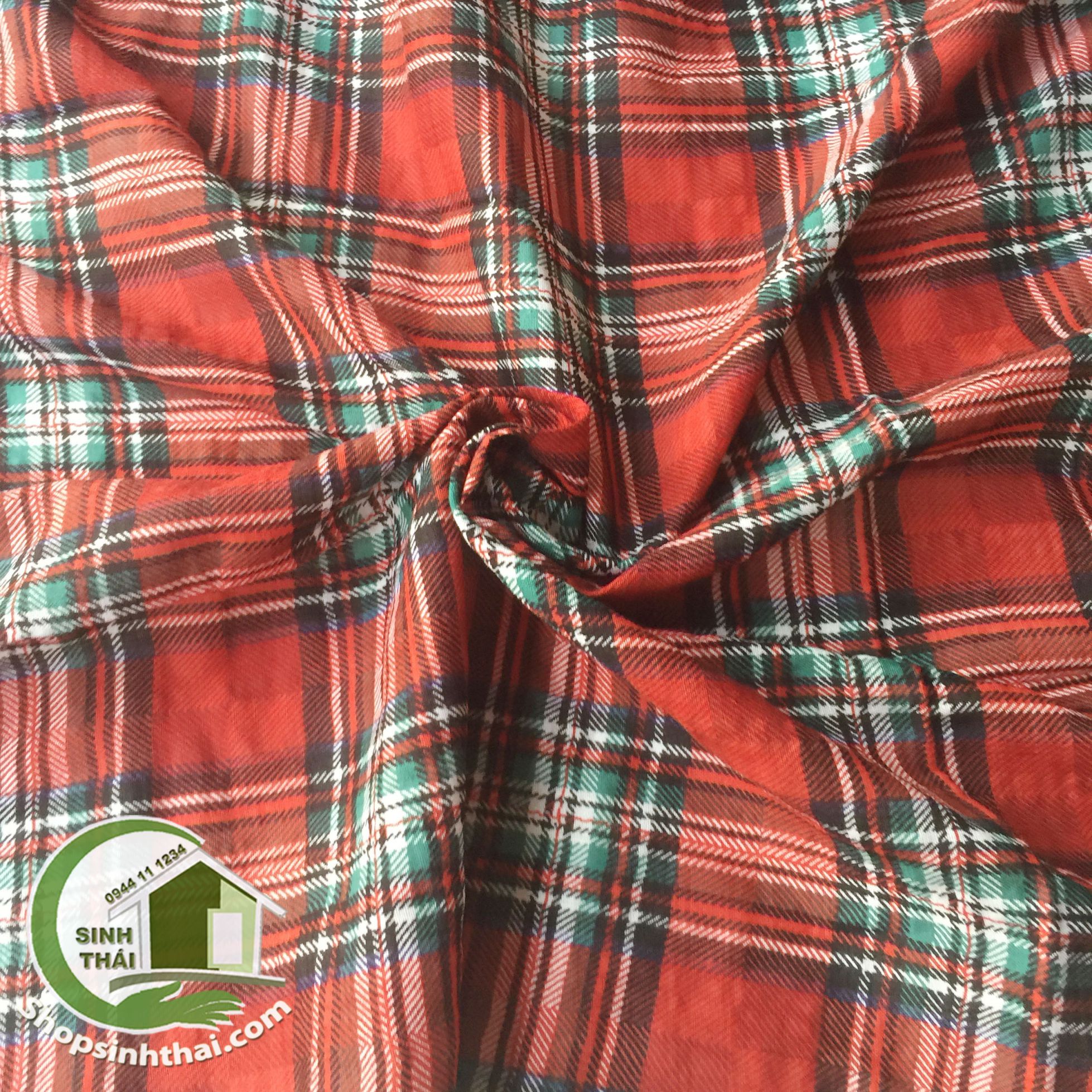 [HCM]Vải cotton kẻ sọc caro màu đỏ [ 1 mét x khổ 155cm ]