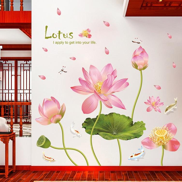 Decal dán tường Hoa sen uốn- H53-flowerdecal-Scenedecal