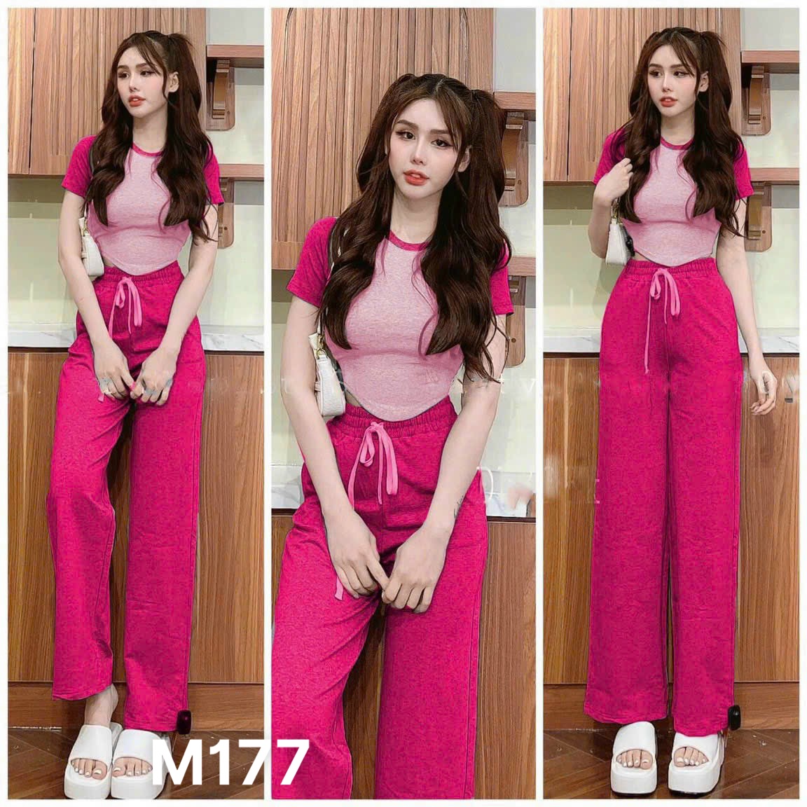 Set bộ thun nữ áo tay ngắn quần dài trơn cotton tixi M177
