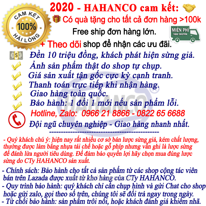 Lược sừng xuất Nhật - Lược liềm chuôi dày VIP (Size: XXL - 22cm) - COH159 - Horn Comb of HAHANCO