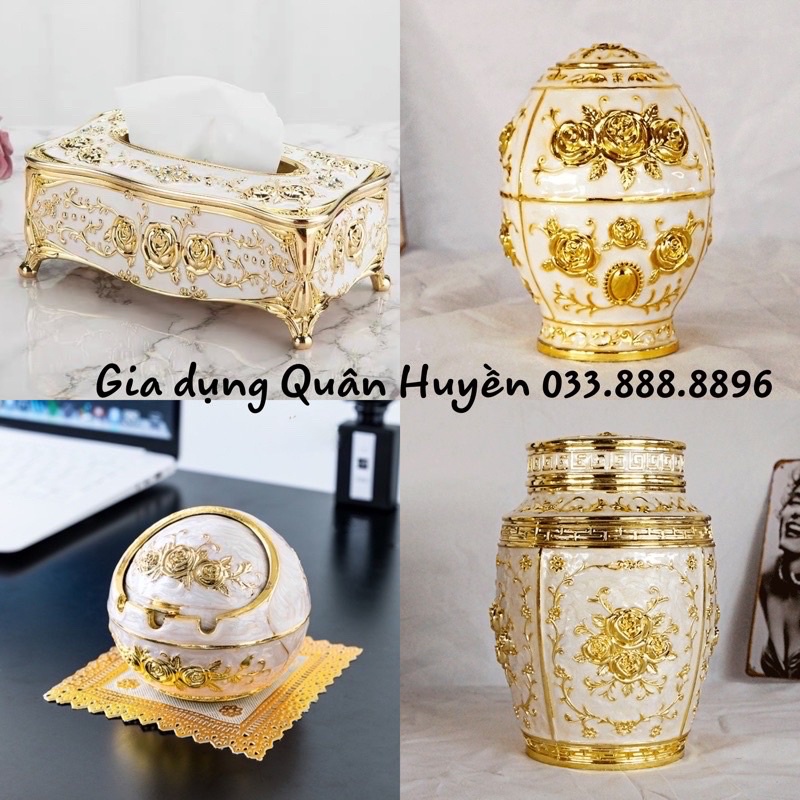 bộ tăm + hộp giấy món Vàng hoàng gia | Hộp đựng giấy, Hộp đựng chè, Lọ tăm, Gạt tàn hợp kim hoạ tiết tân cổ điển