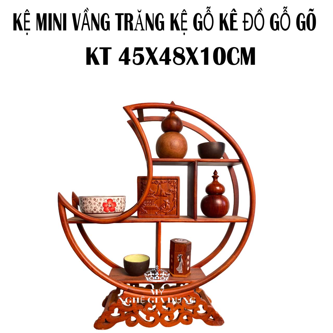 Kệ mini gia dụng gỗ gõ hình trăng khuyết