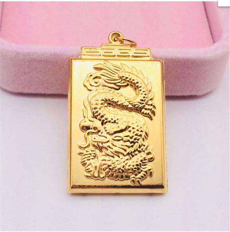 Mặt Dây chuyền vuông Hình rồng bay Mạ Vàng 24k Mạnh Mẽ Sang trọng Đẳng Cấp