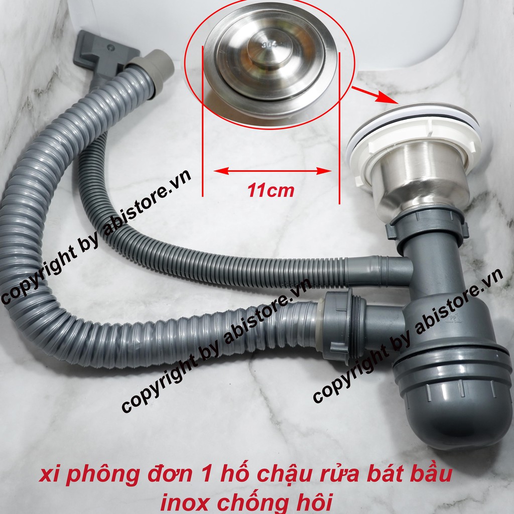 Xi Phông Ống Xả Chậu Rửa Bát 1 Hố Bầu Inox, Xi phông Đơn Chậu Rửa Bát 1 Ngăn