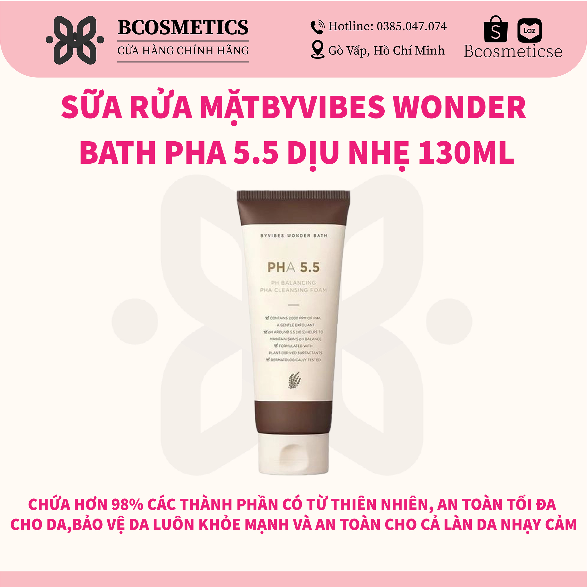 Sữa Rửa Mặt Byvibes Wonder Bath PHA 5.5 Dịu Nhẹ 130ml
