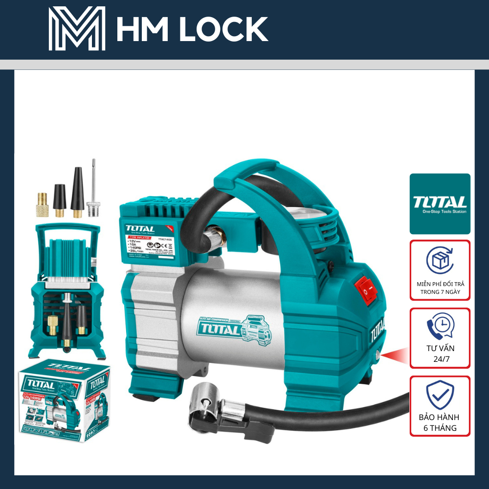 12v máy bơm hơi lốp xe ô tô total 140 psi , 35l/phút - ttac1406 - hm lock