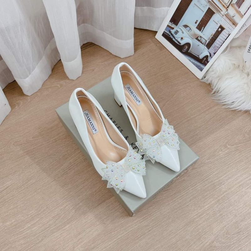 Giày cao 7cm vuông ball bít gắn hột soàn lung linh bigsize 32 đến 45