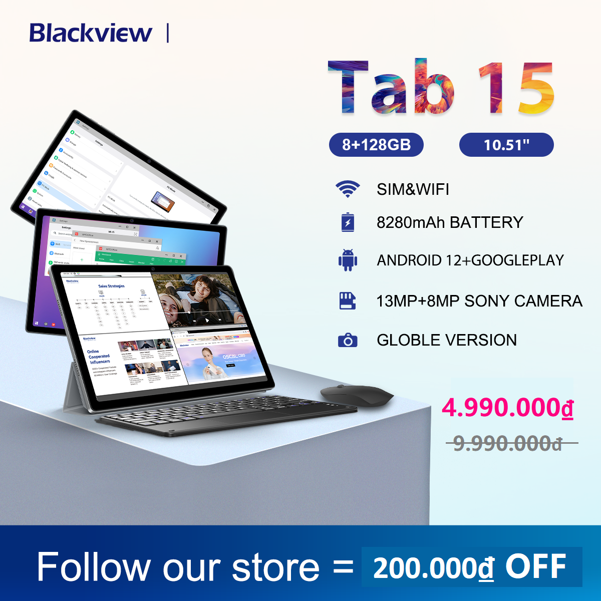 World Premiere Blackview Tab 15 Tablet Pad 8G+128G Octa core Unisoc T610