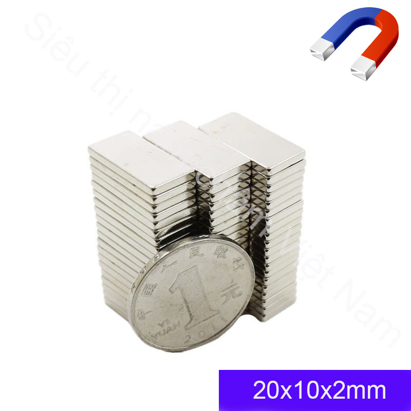 Nam châm 20x10x2mm dạng chữ nhật set 10v