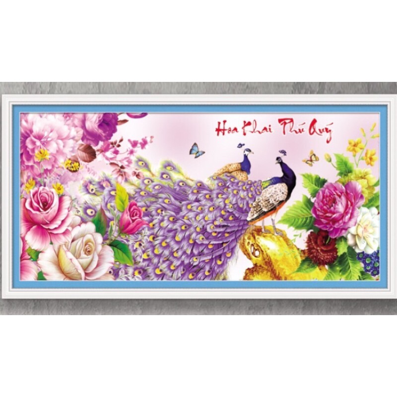 Tranh Đính Đá CÔNG HOA KHAI PHÚ QUÝ (ĐÁ ABC CAO CẤP). Kích Thước: 1m2 x 60cm- 1m5 x 75cm