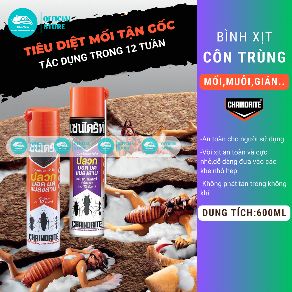 Bình Xịt Mối,Muỗi,Gián Và Các Loại Côn Trùng ChainDrite Thái Lan 600ml - An Toàn Cho Người Sử Dụng,Hàng Chính Hãng
