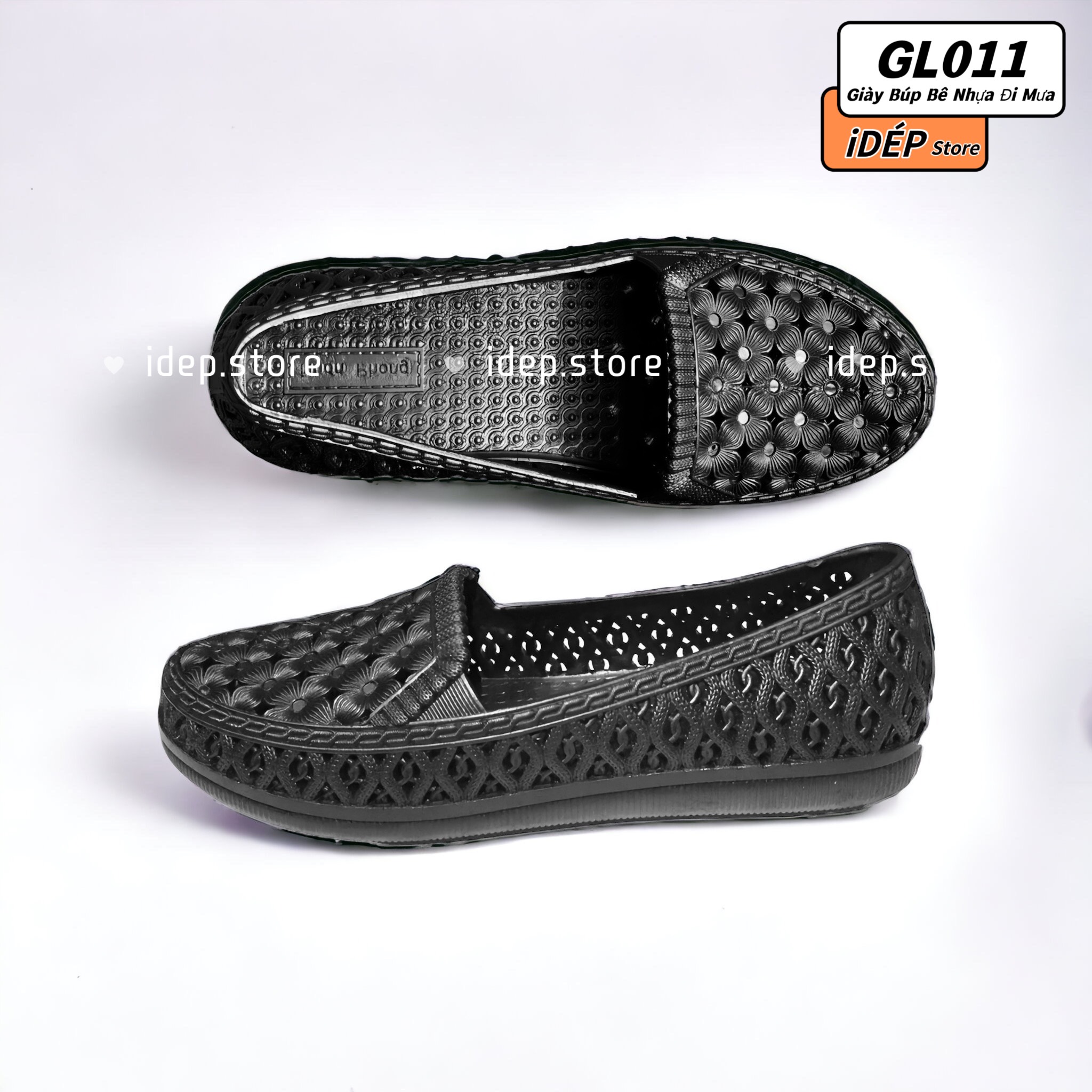 Giày búp bê nữ nhựa dẻo lưới lỗ hình hoa thoáng khí chống trượt đi mưa đi làm công sở siêu bền GL011