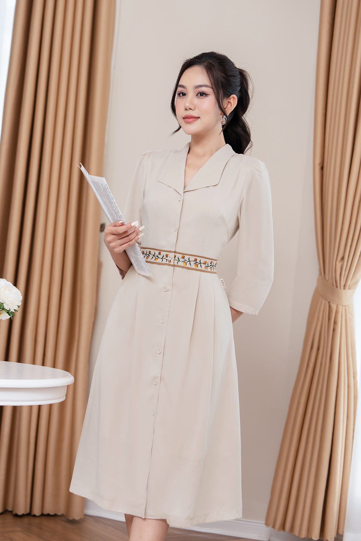 Đầm nữ xòe đai thêu LAMER L63L23Q030