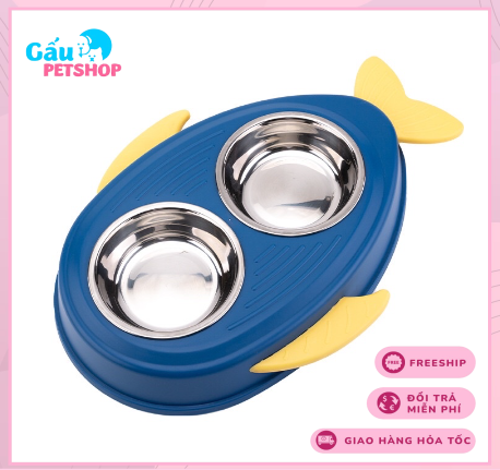 Bát ăn đôi kèm lòng inox phối màu cho chó mèo