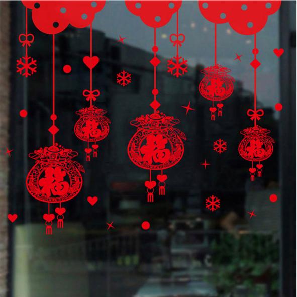 [HCM]Decal Trang Trí Tết - Rèm Dây Túi Tiền Đỏ Trái Tim Nhí