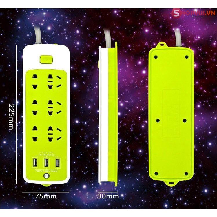 Ổ Cắm Điện 6 Phích Cắm 3 Cổng Usb