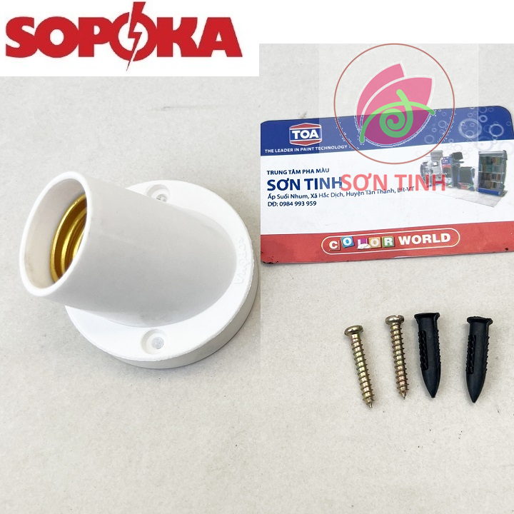 Đui đèn xoáy ốp tường trần, đuôi chếch vát ngồi chống cháy sopoka đv7