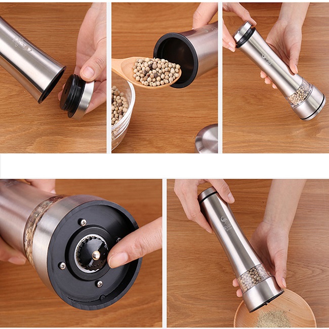 Dụng cụ xay tiêu inox cầm tay dùng pin