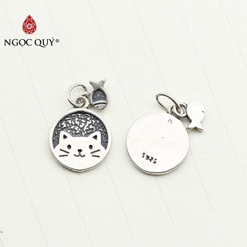 Charm bạc hình mèo và cá treo 12.3x14.8mm - Ngọc Qúy Gemstones