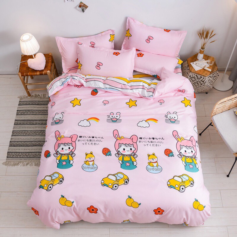 Trọn Bộ 4 Món Cotton Poly Nhập Mẫu CÔ BÉ CẦU VÒNG dễ thương