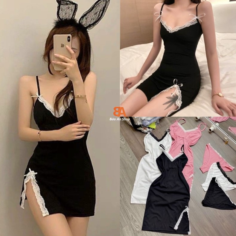 Sét đầm gân phối ren (tặng quần chip)