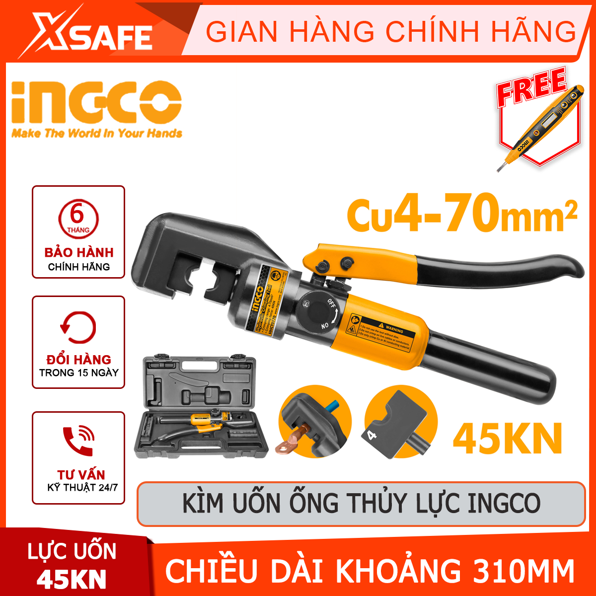 Pliers hydraulic pipe bender ingco HHCT0170 | pliers pressed reinforced hydraulic nut size 4,6,8,10,16,25,35,50,70mm ² set round Letter O used for pressing tightly head cos with power cord, wire cable and keep them tightly stick together [genuine] [xsafe]