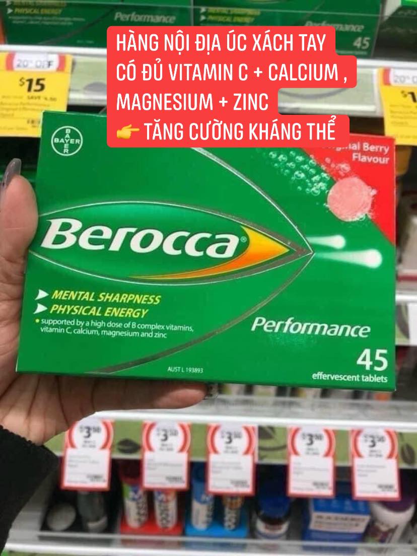 Viên C sủi Berocca - hộp 45 viên vị Dâu/cam