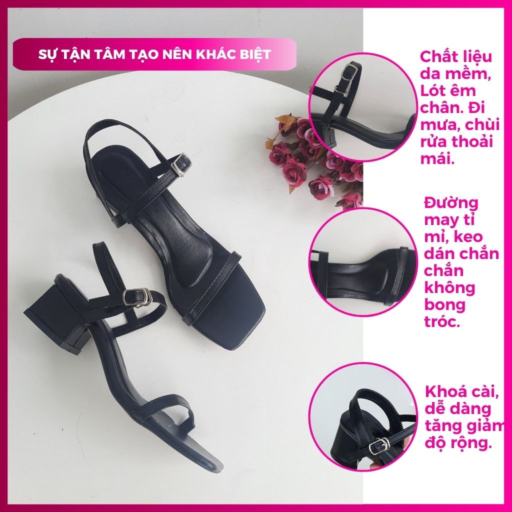 Sandal nữ 3 phân gót vuông quai ngang dây mảnh thời trang đi học chơi làm tiệc đều đẹp mã SD3QNM PinkShopGiayDep