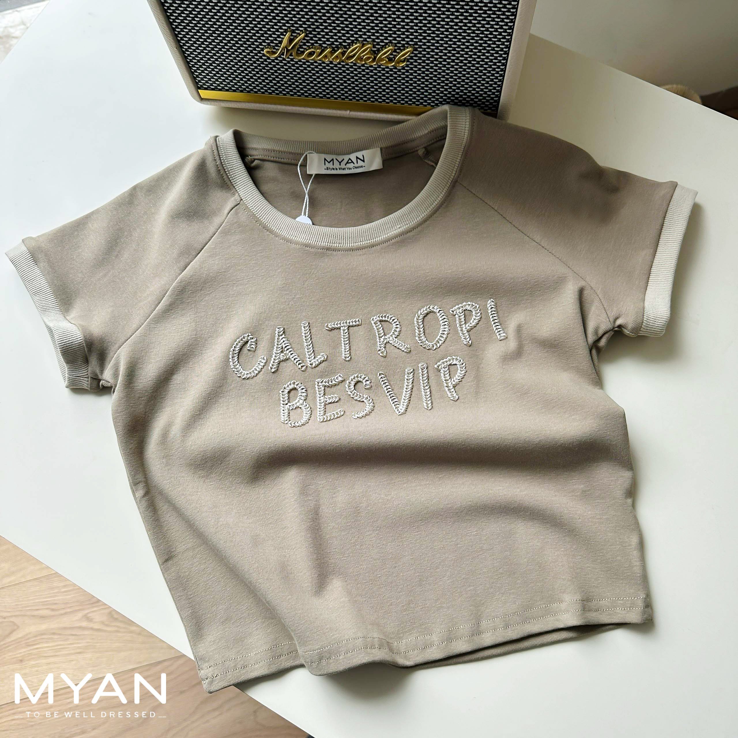 Myan design áo thun baby tee chữ besvip co dãn ôm body cổ tròn tay ngắn phong cách nhẹ nhàng a032402