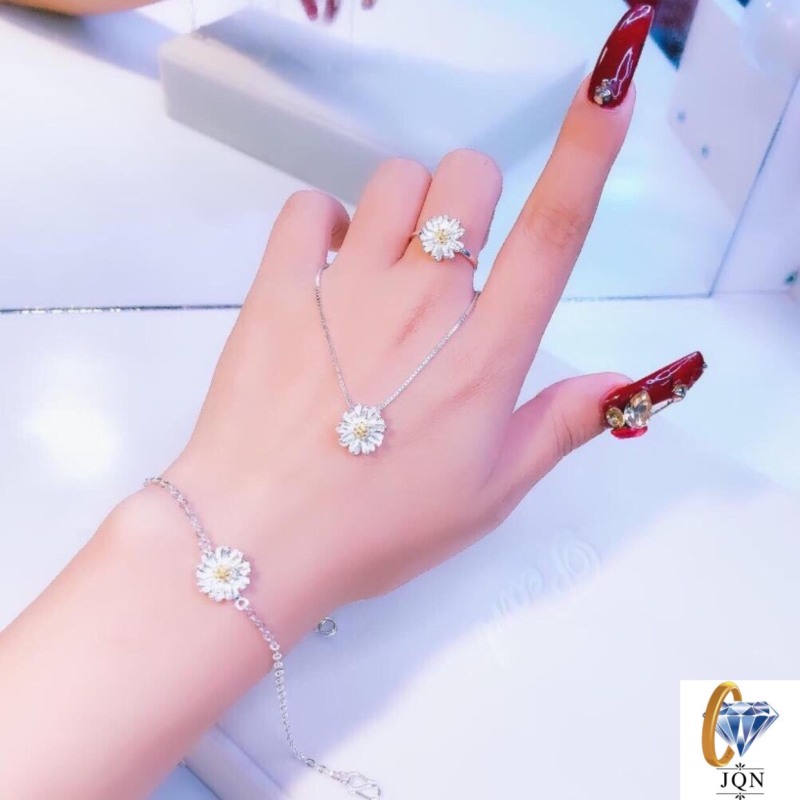 Bộ trang sức bạc hoa cúc (3 món: dây chuyền nhẫn lắc tay)-JQN gian hàng chính hãng cam kết Bạc chuẩn, Chất lượng không lo đen xỉn