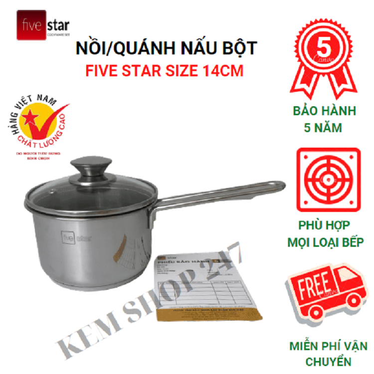 Nồi/quánh nấu bột cho bé chính hãng Fivestar 16cm chất liệu inox 430 dày dặn,sử dụng trên mọi loại bếp - five16
