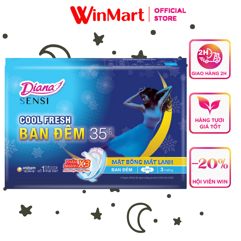 [Siêu thị WinMart] - Băng vệ sinh Diana Sensi night cool fresh 35cm gói 3 miếng