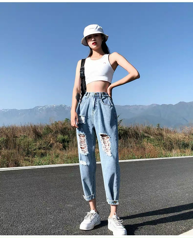 [ BIGSIZE 60 ~ 90kg ] Quần Baggy rách kiểu lưng cao