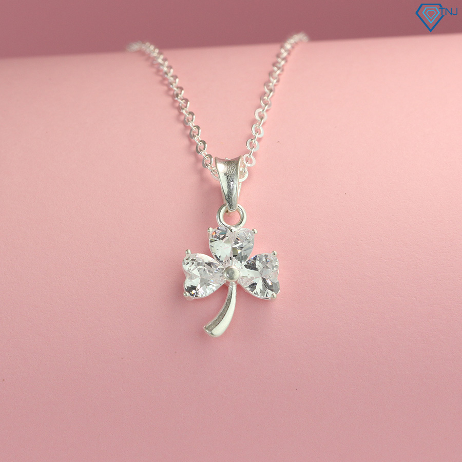 Vòng cổ bạc nữ đẹp - Dây chuyền nữ bạc 925 mặt cỏ 3 lá đính đá trắng DCN0465 - Trang Sức TNJ