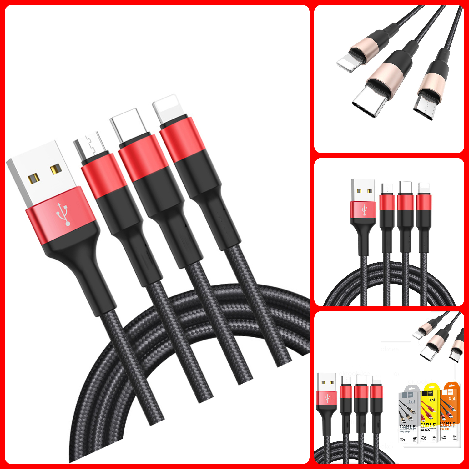 [HCM]Cáp sạc Hoco X26 3 đầu đa năng Lightning - Micro - Type C dài 1m dây dù siêu bền