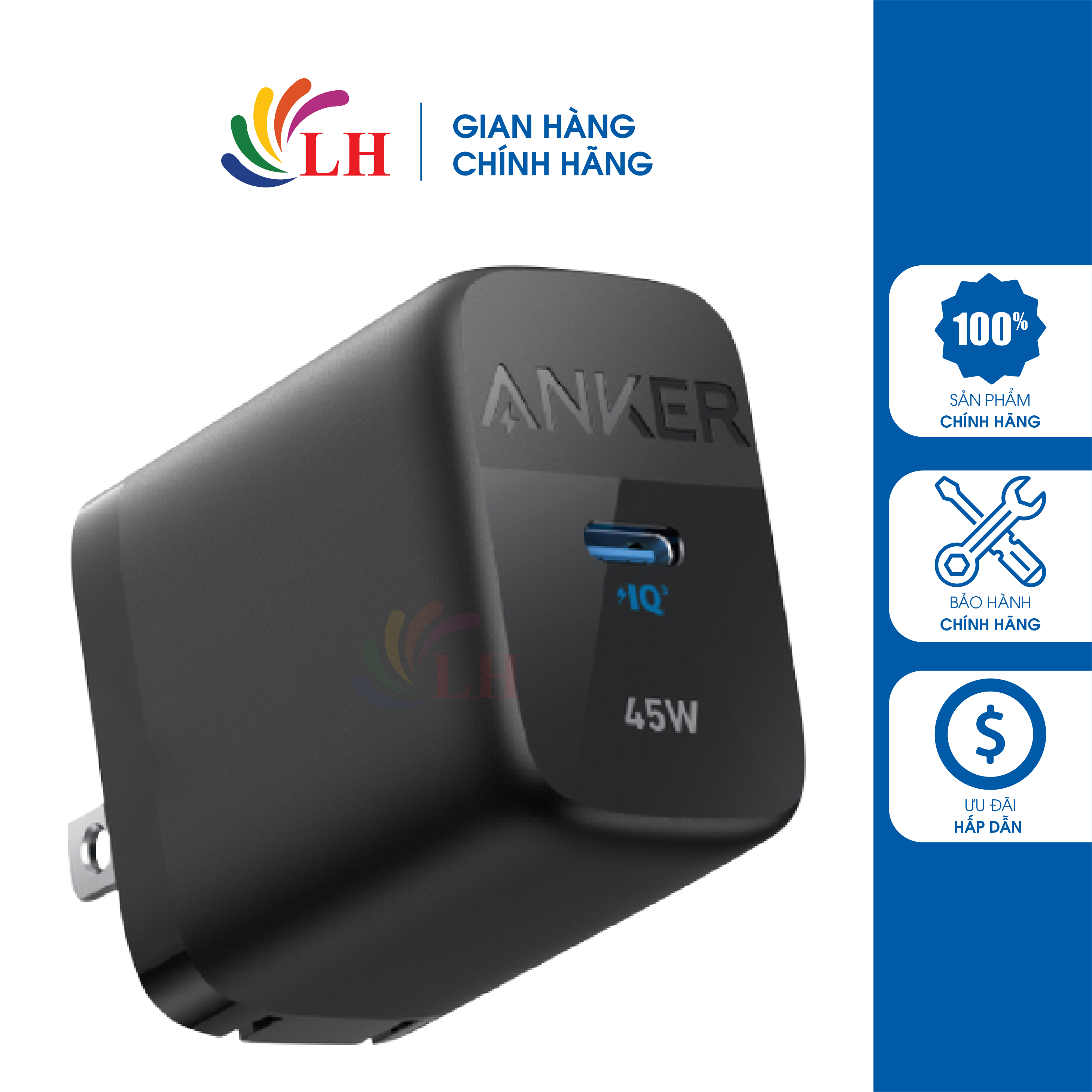 Cốc sạc anker 313 charger 1type-c 45w piq a2643 - hàng chính hãng - thiết kế chắc chắn, công suất sạc cao, chất lượng bền bỉ