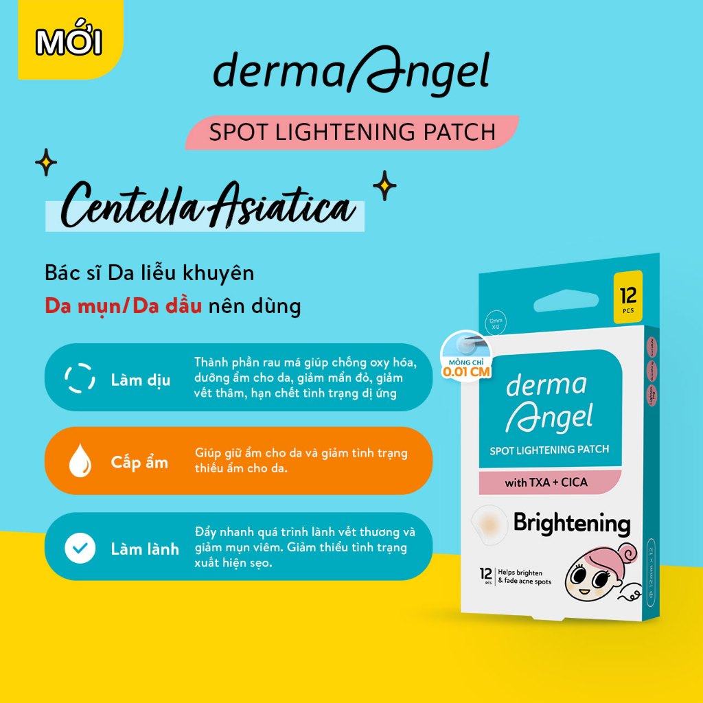 Combo 3 Miếng Dán Mụn Derma Angel Acne Spot Lightening Patch 12 Miếng